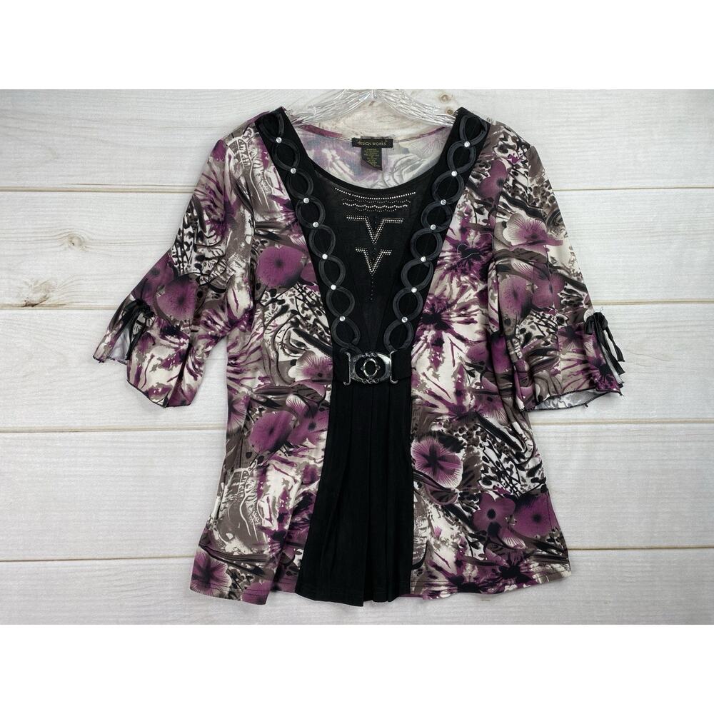 Y2K Style Creative Design Works Blouse Sz L Womens Buckley Floral Boho Fairy